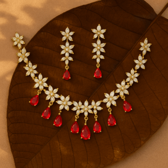 Red Stone Gold Matte finish Jewellery set