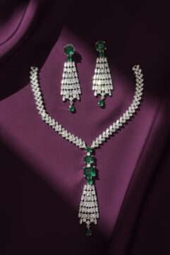 Green Stone Cubic Zirconia  Long Pendant Necklace