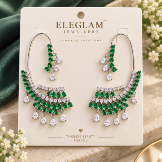 Green Ear Cuff with combination of Emerald & White Ad Stone