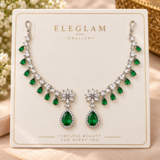 Emerald Chain Ear Ring with AD Stone