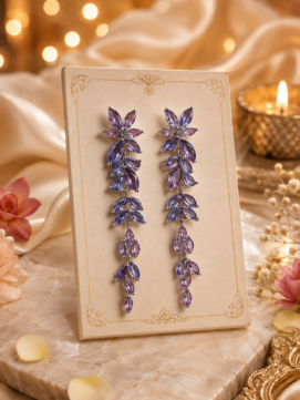 Purple Floral Leaf Chandelier Earrings