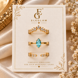 Aqua Blue Layered Ring Set | 3-Piece Stacking CZ Rings for Women