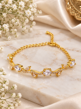 Adjustable Tulip Floral Chain Bracelet with CZ Stones – Elegant Partywear Jewellery