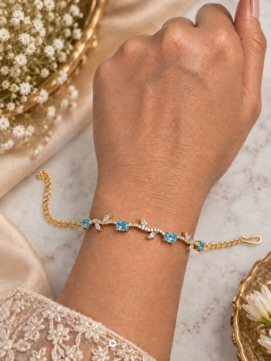 Adjustable Aqua Blue Tulip Floral Bracelet with CZ Stones – Elegant Partywear Jewellery