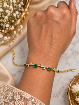 Adjustable Emerald Tulip Floral Bracelet with Green CZ Stones – Elegant Partywear Jewellery