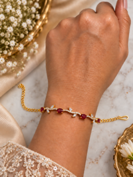 Adjustable Ruby Red Tulip Floral Bracelet with CZ Stones – Elegant Partywear Jewellery