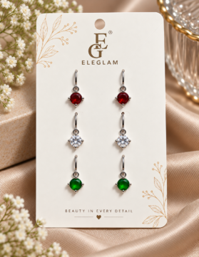 3-Pair Multicolor Solitaire Gemstone Drop Earrings Set