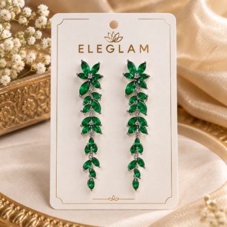 Emerald Floral Leaf Chandelier Earrings