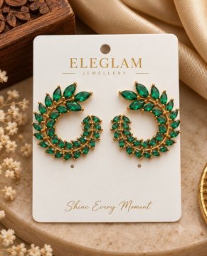 Gold-Plated Green Emerald CZ Floral Vine Hoop Earrings
